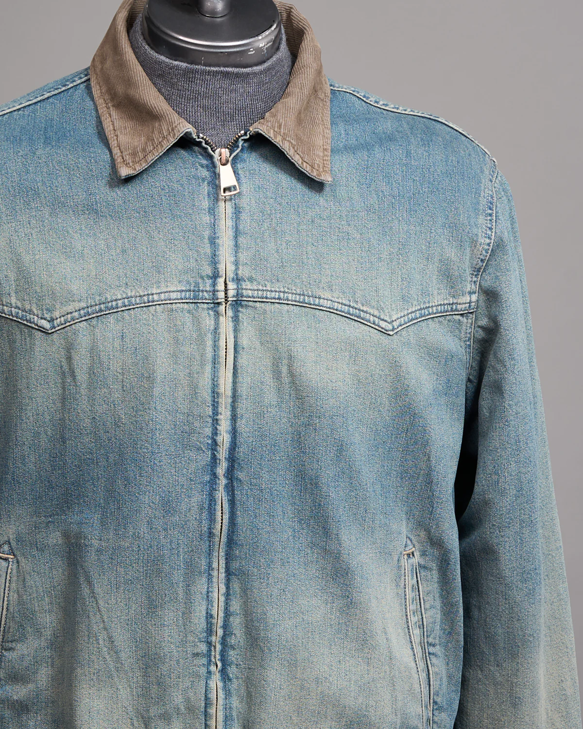 Philip Zip Contrast Collar Denim Jacket - Image 2