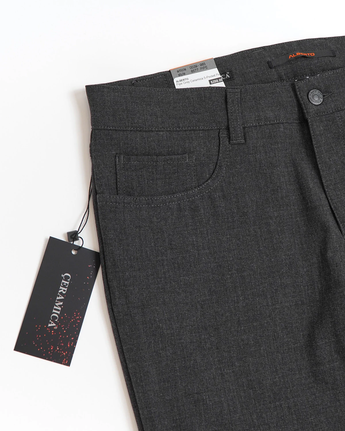 Grey 'Pipe' Regular Slim Fit Ceramica 5 Pocket Tech Dress Pants - Image 7