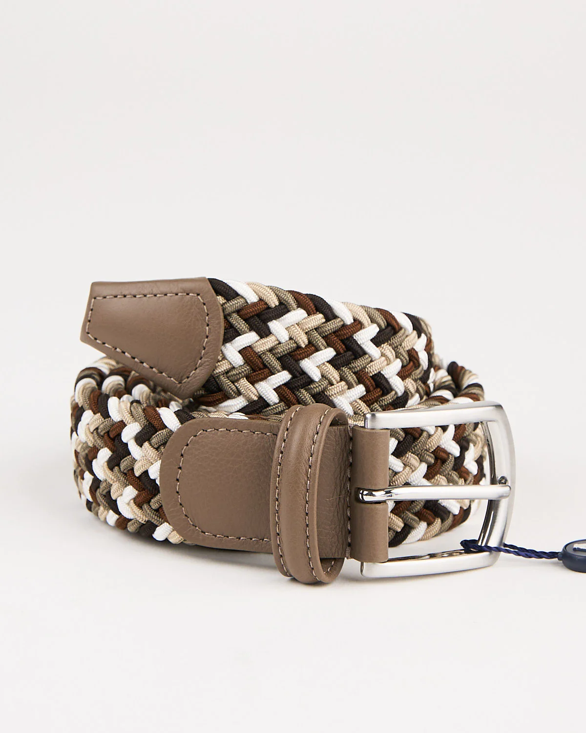 Brown Taupe & White Multi Coloured Braided Stretch Belt