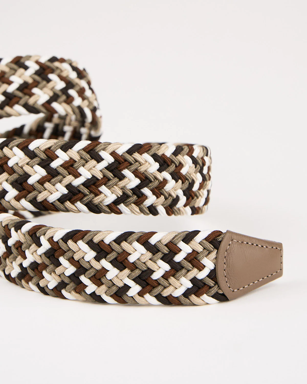 Brown Taupe & White Multi Coloured Braided Stretch Belt - Image 2