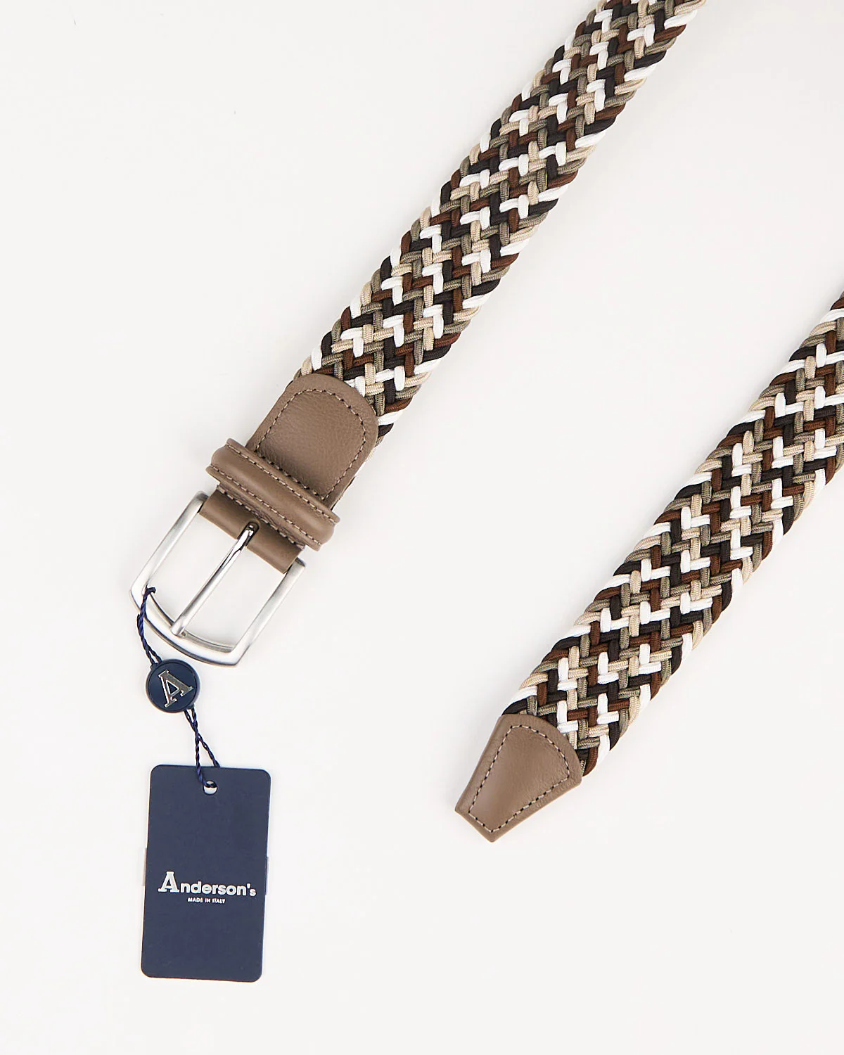 Brown Taupe & White Multi Coloured Braided Stretch Belt - Image 3