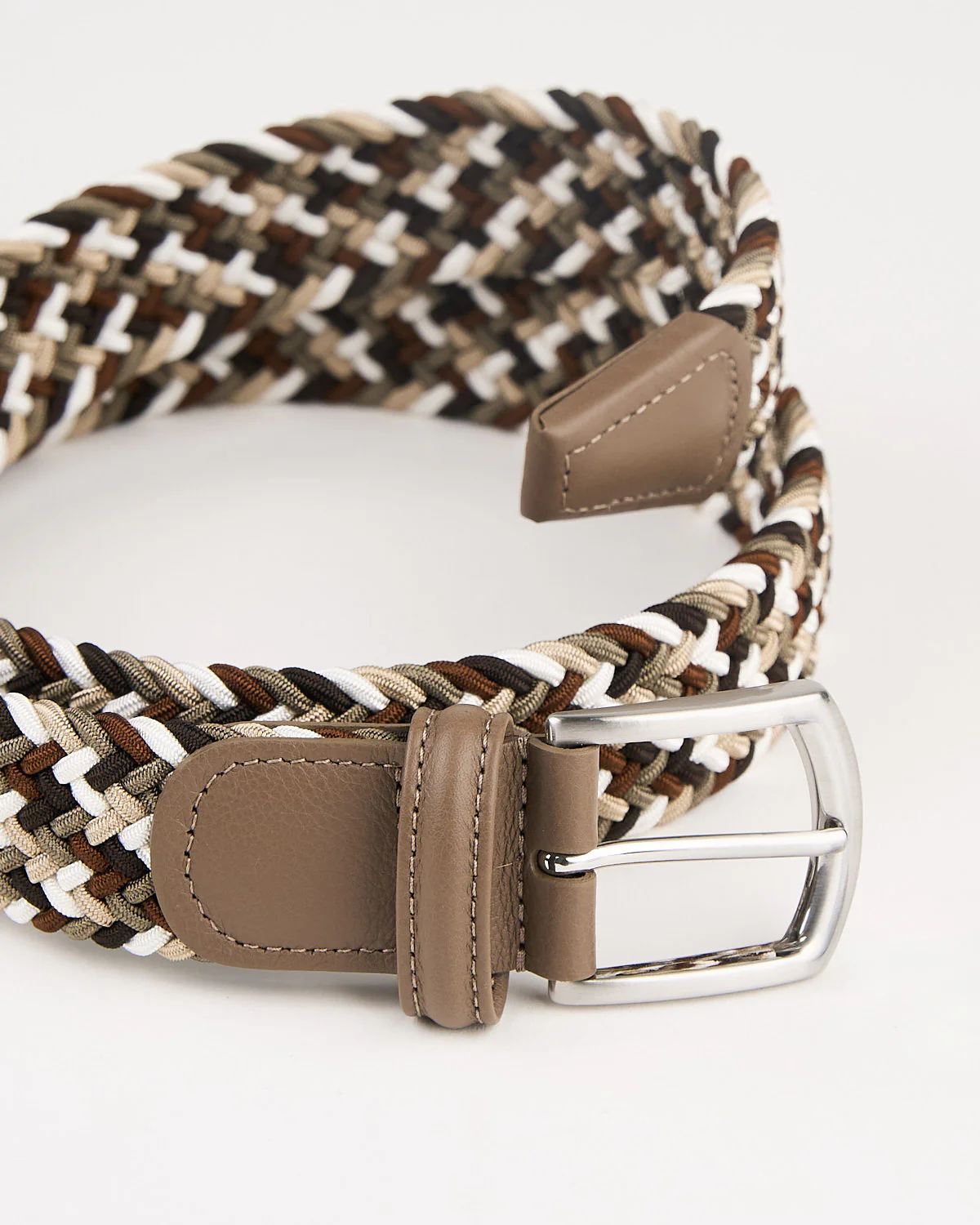 Brown Taupe & White Multi Coloured Braided Stretch Belt - Image 4
