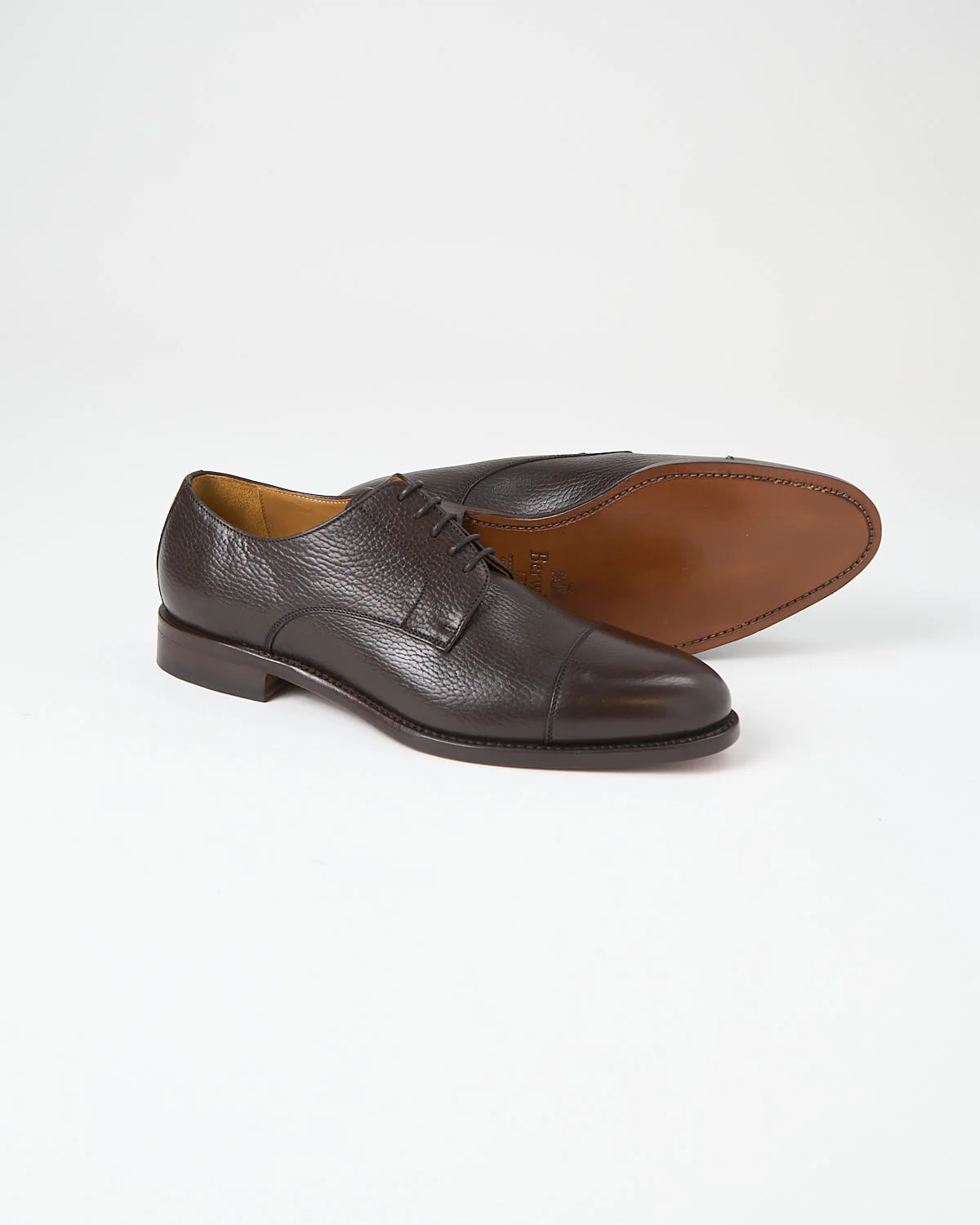 Chocolate Pebble Leather Cap Toe Dress Shoes