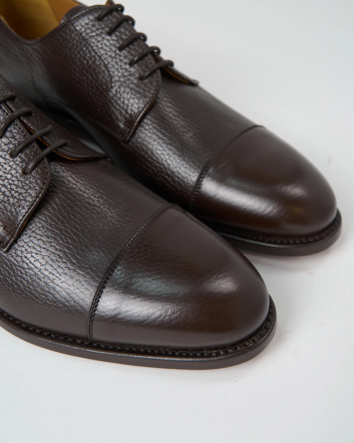 Chocolate Pebble Leather Cap Toe Dress Shoes - Image 2