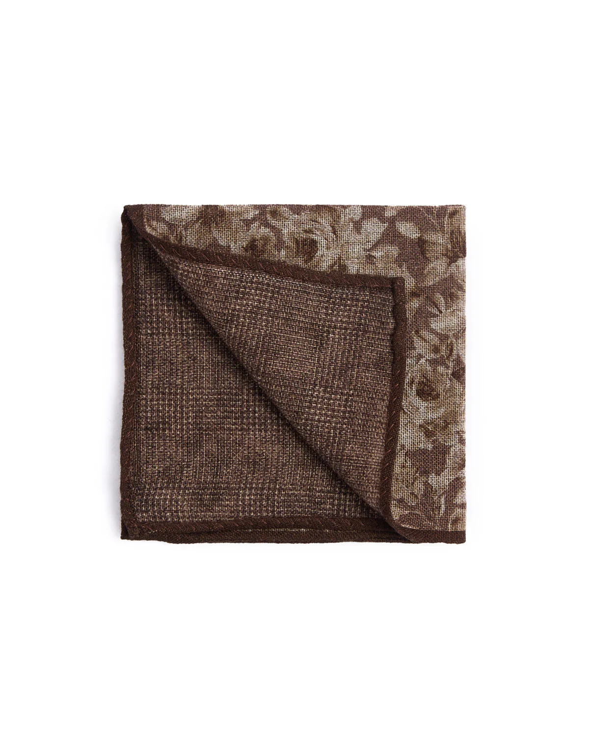 Wool Double Printed Floral/Glencheck Pocket Square - Image 2