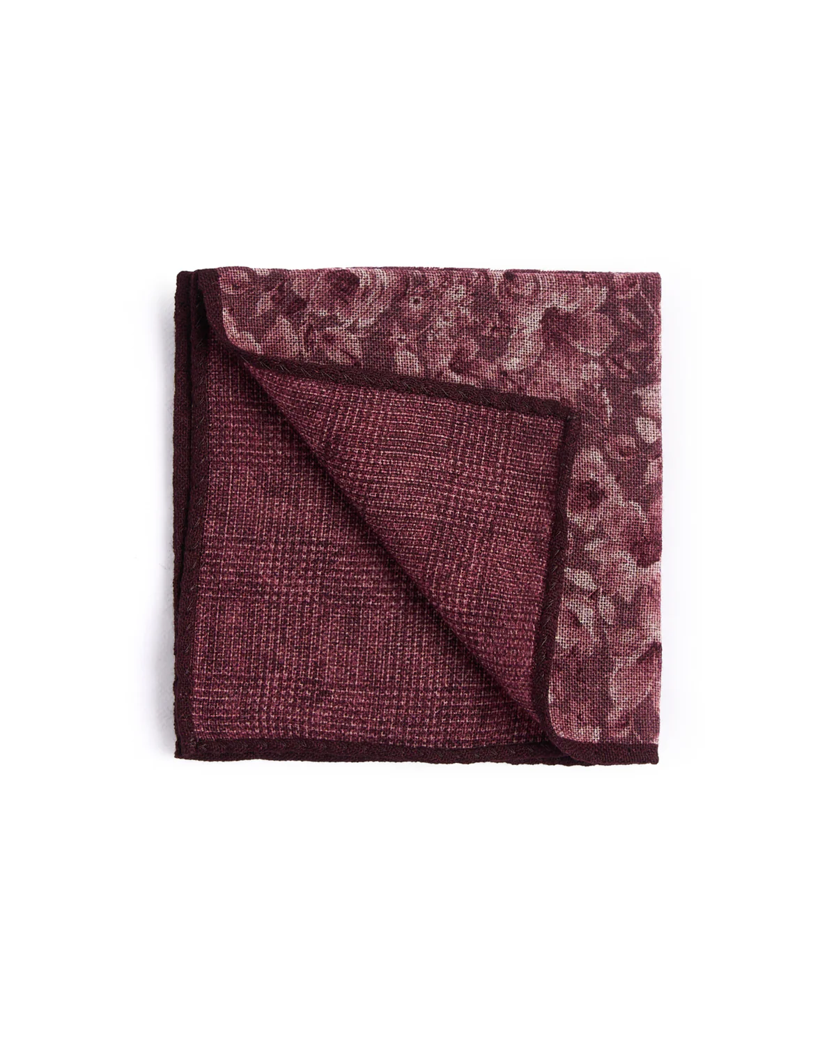 Wool Double Printed Floral/Glencheck Pocket Square - Image 2