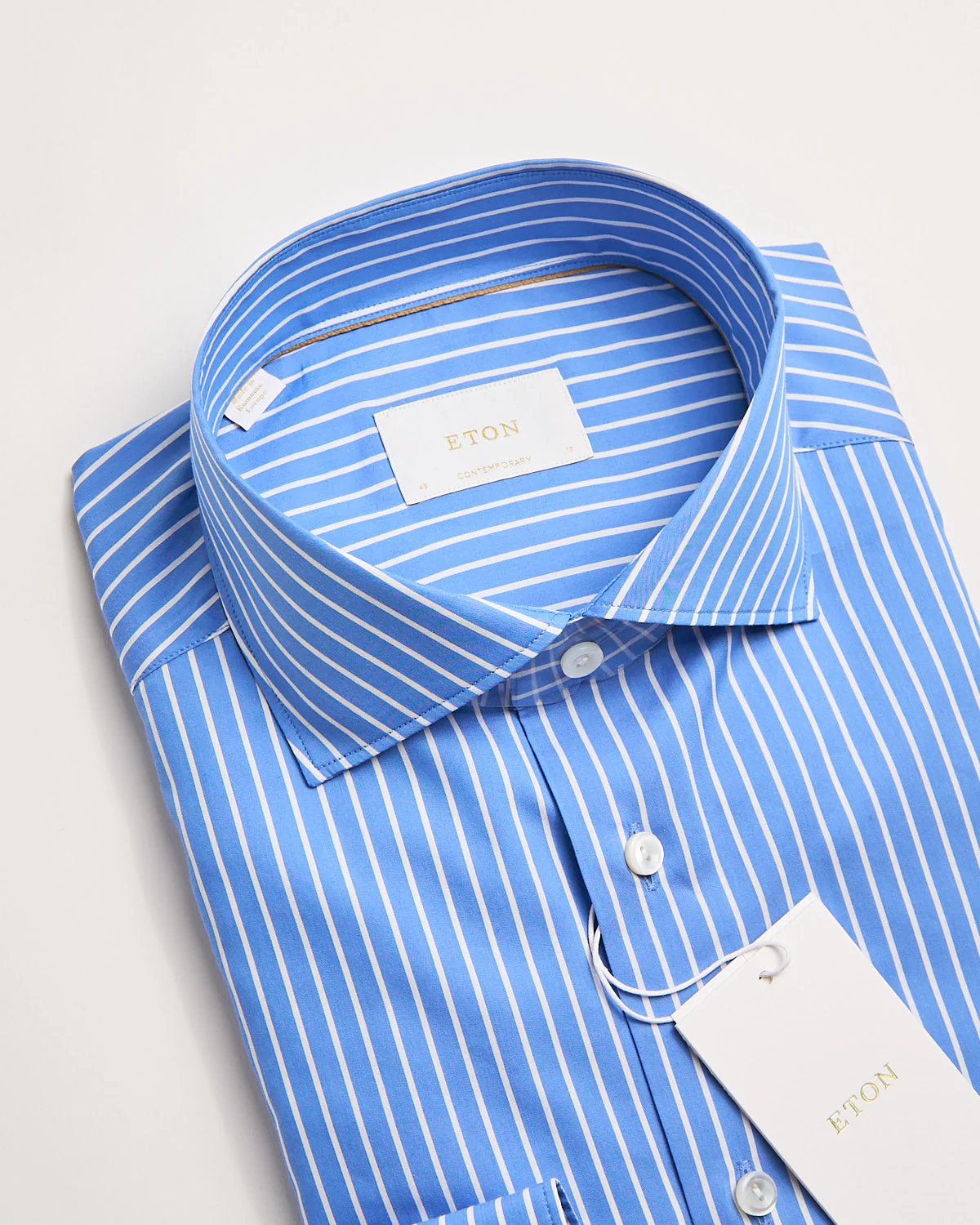 Blue Cotton & Silk Stripe Contemporary Shirt - Image 4