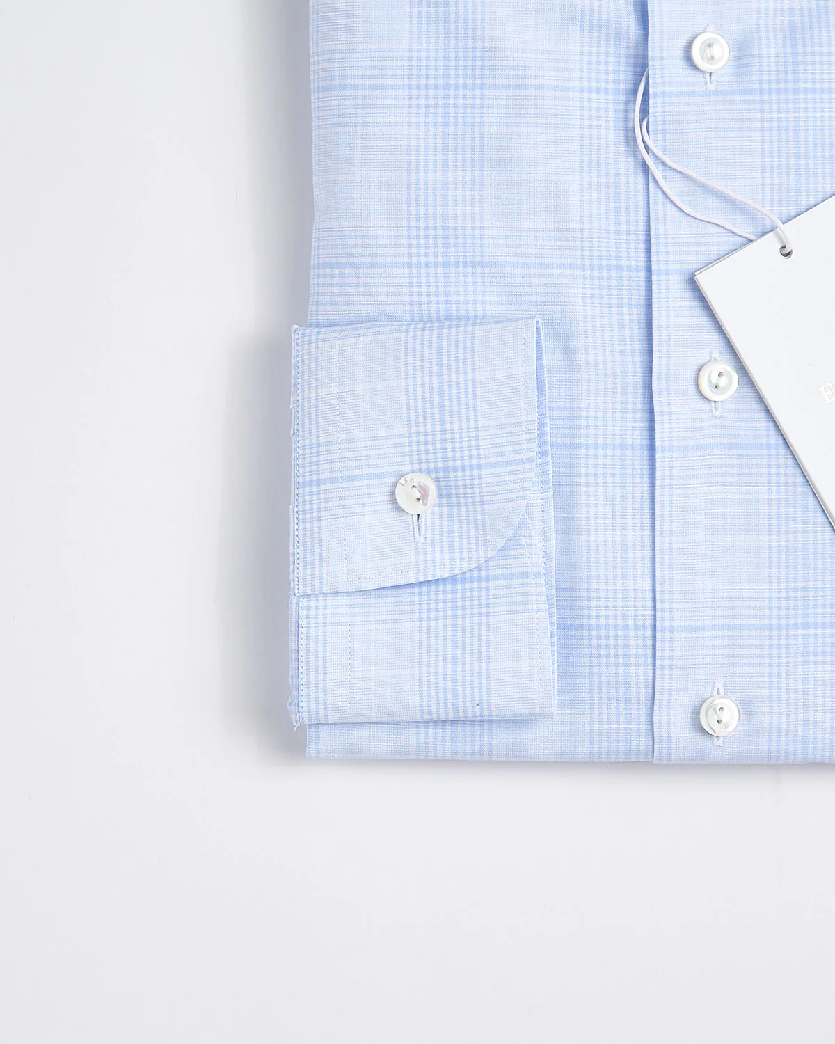 Contemporary Light Blue Check Cotton Linen Shirt - Image 3