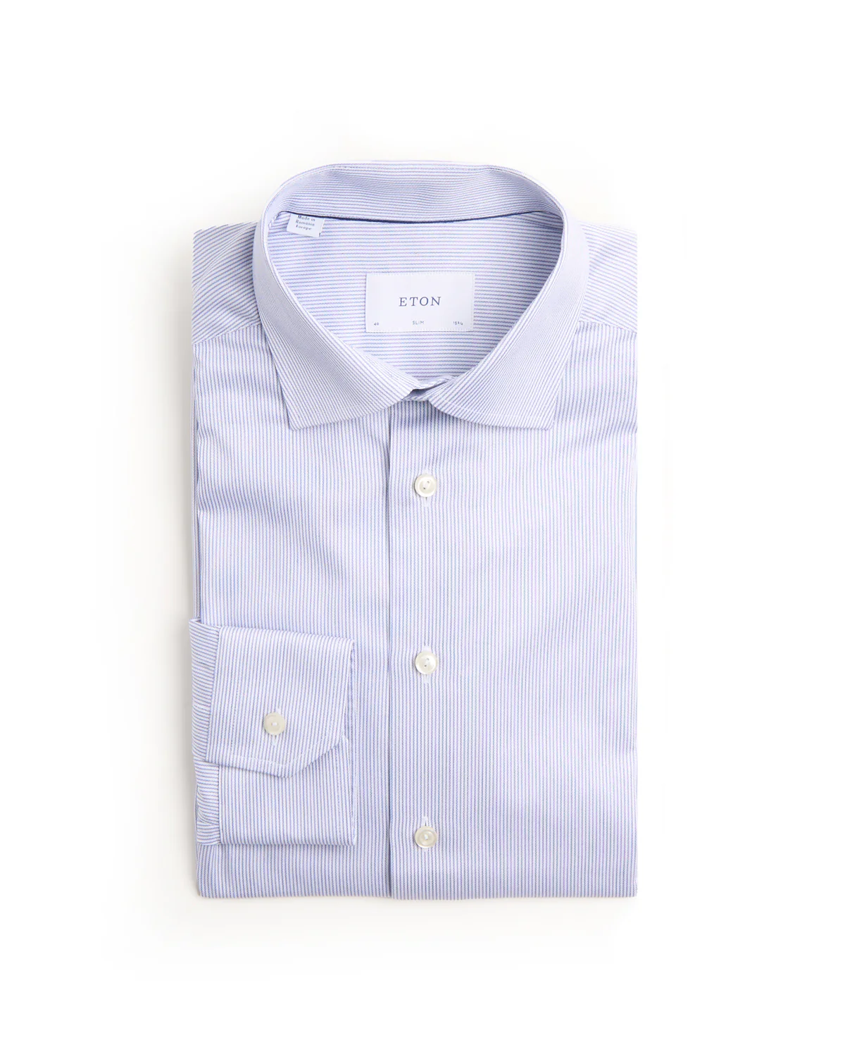 Fine Striped Slim Fit Twill Shirt With Cut Away Collar