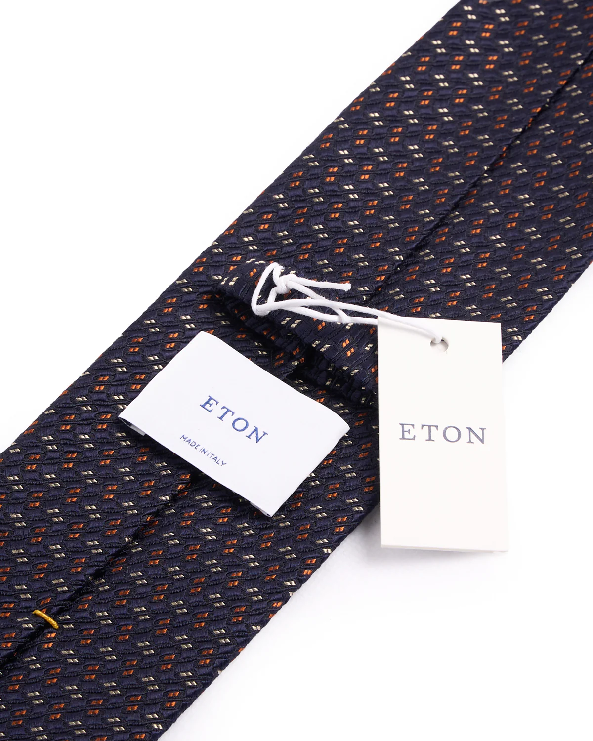 Navy Blue Geometric Woven Silk Tie - Image 3