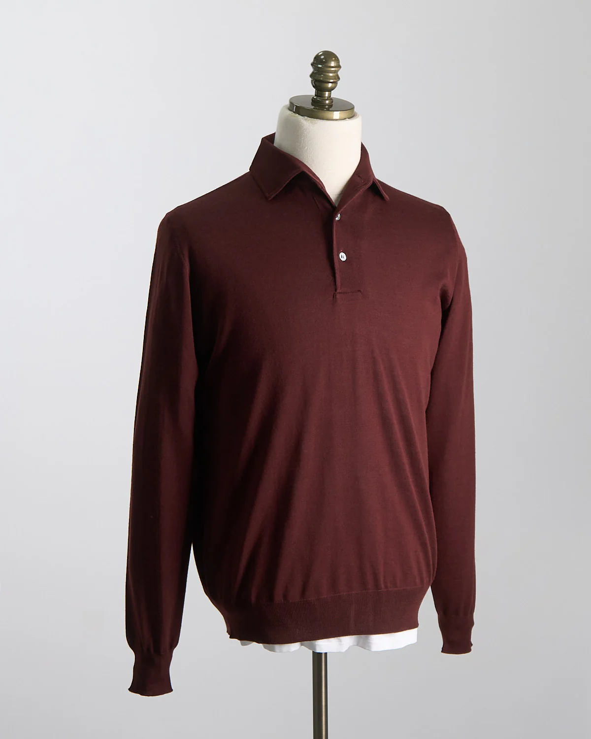 Elegant Stand-Up Collar Long Sleeve Fine Merino Polo