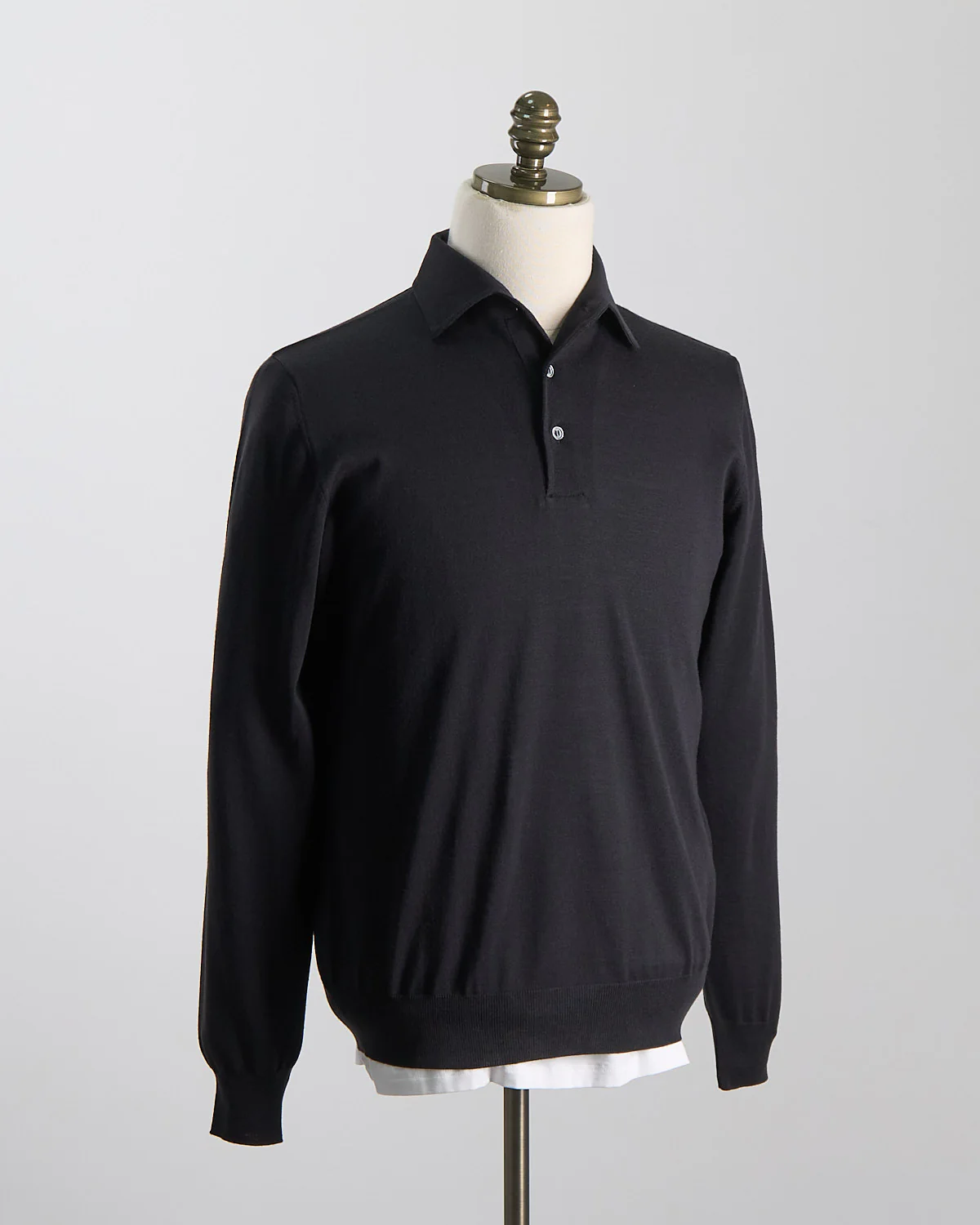 Elegant Stand-Up Collar Long Sleeve Fine Merino Polo