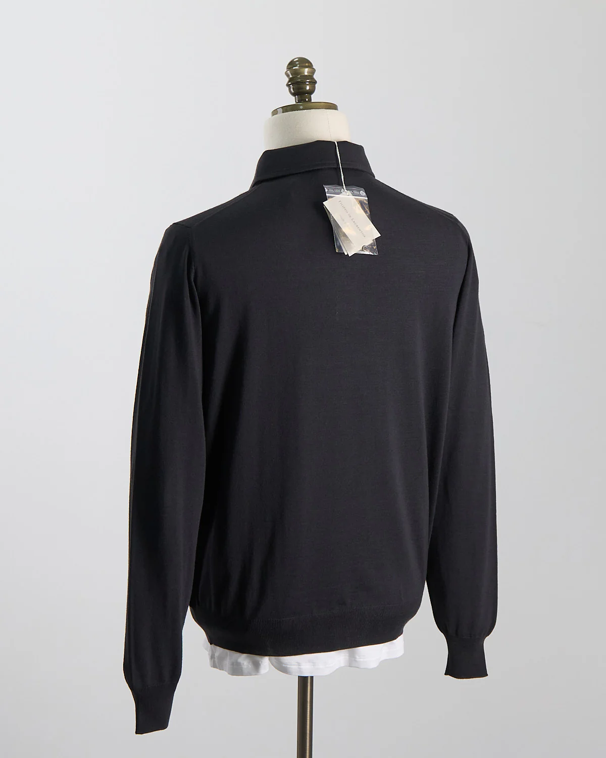 Elegant Stand-Up Collar Long Sleeve Fine Merino Polo - Image 6
