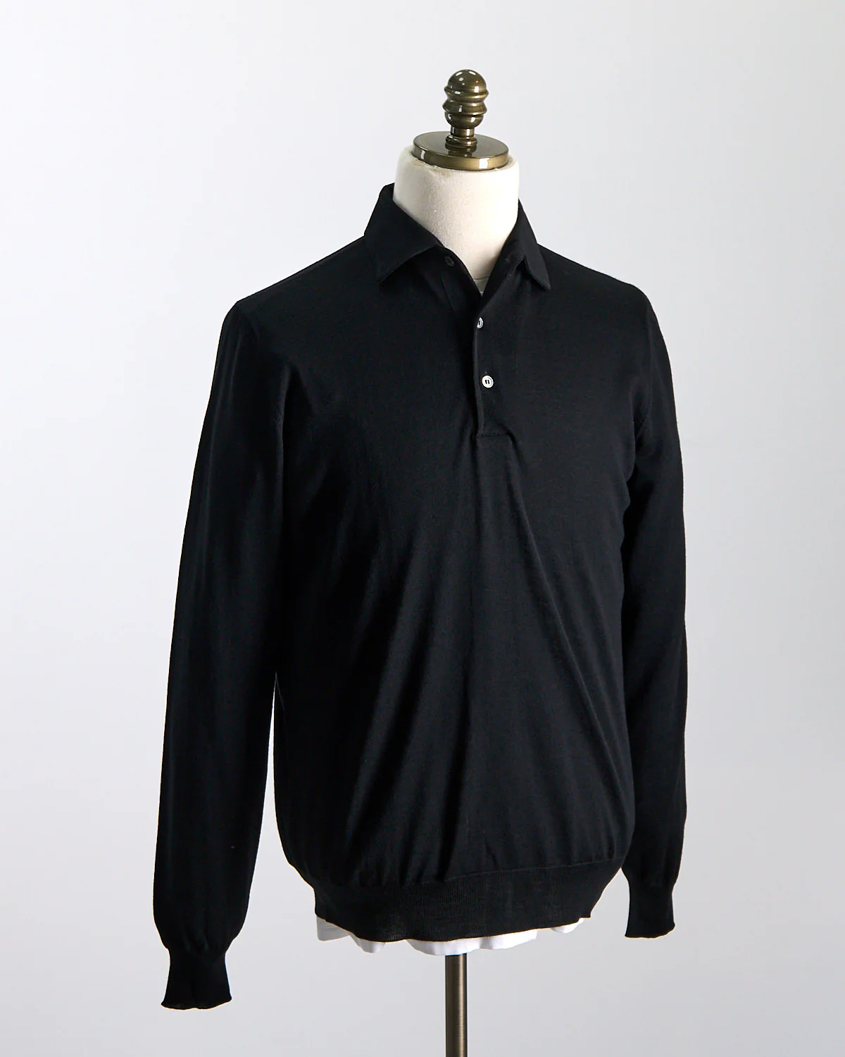 Elegant Stand-Up Collar Long Sleeve Fine Merino Polo