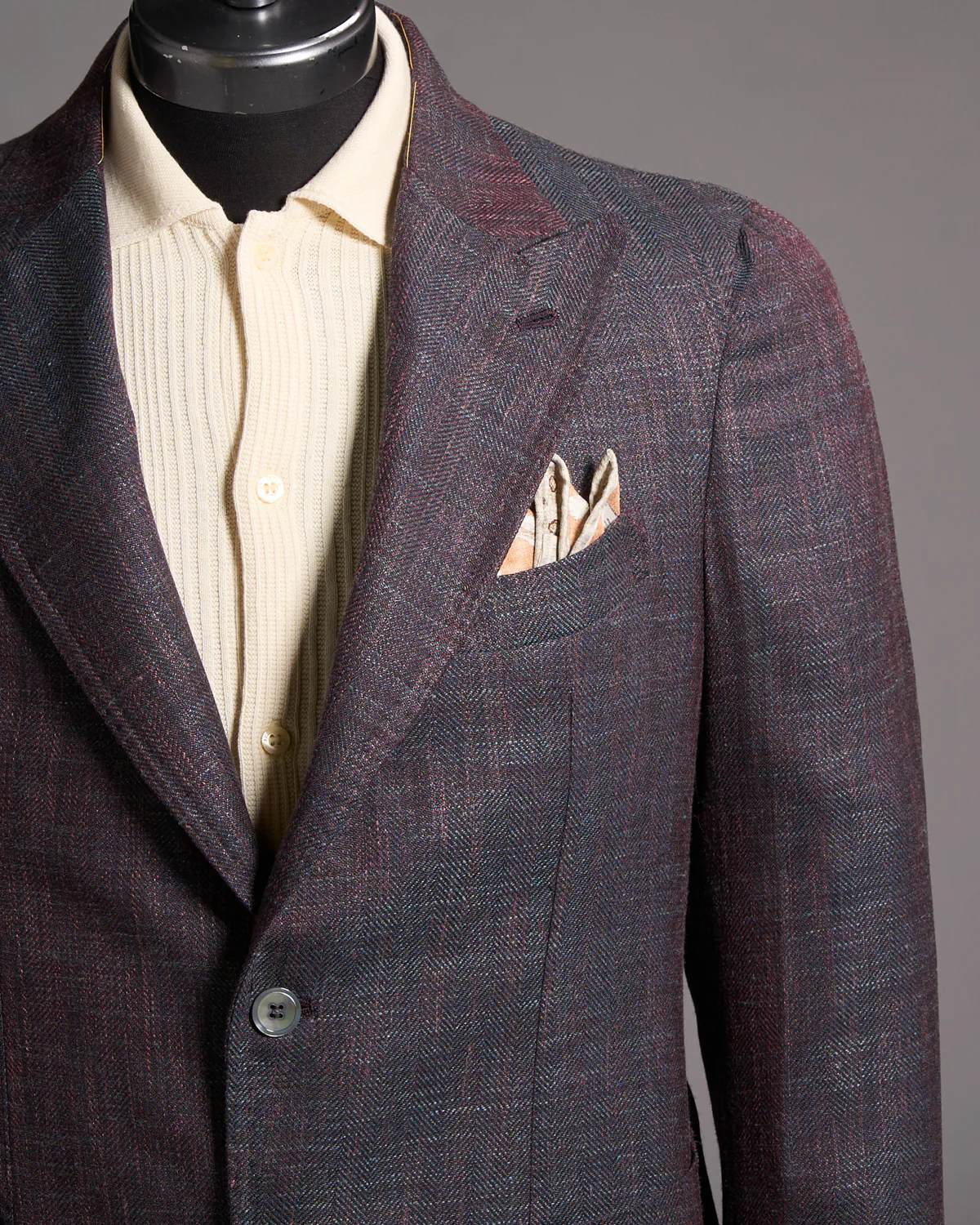 Salina Wool Silk & Linen Herrinbone Neopolitan Jacket - Image 2