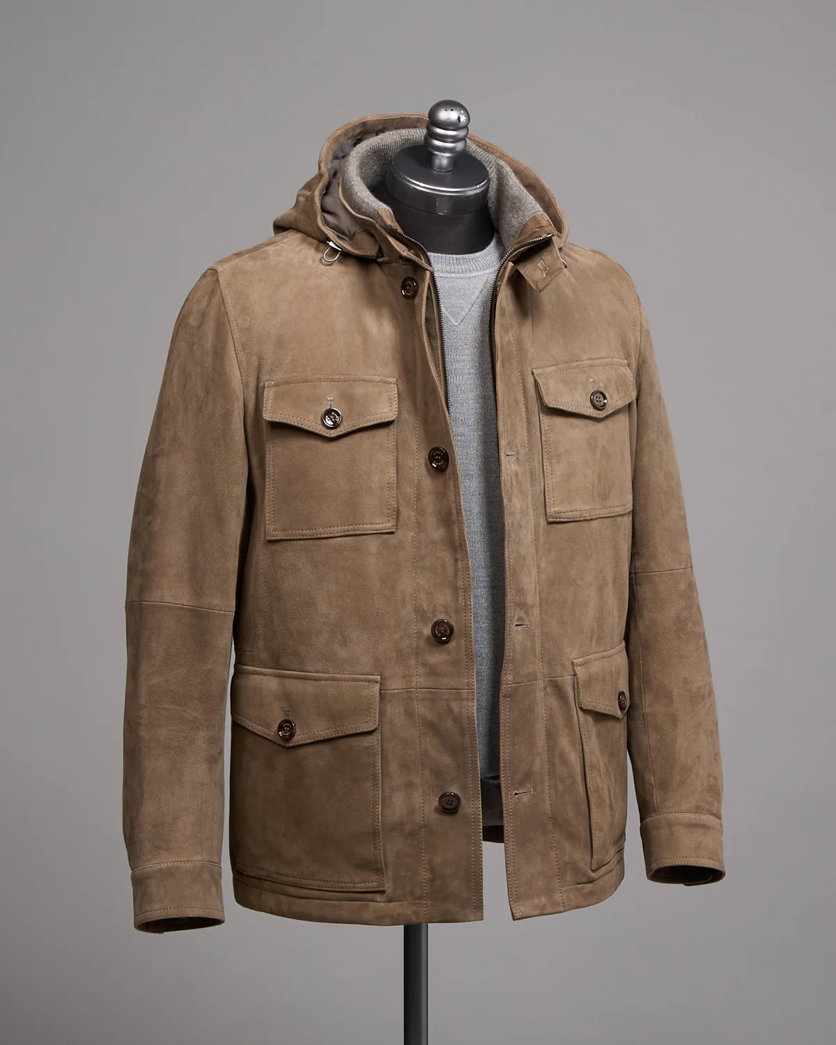 Hooded Suede Safari Jacket