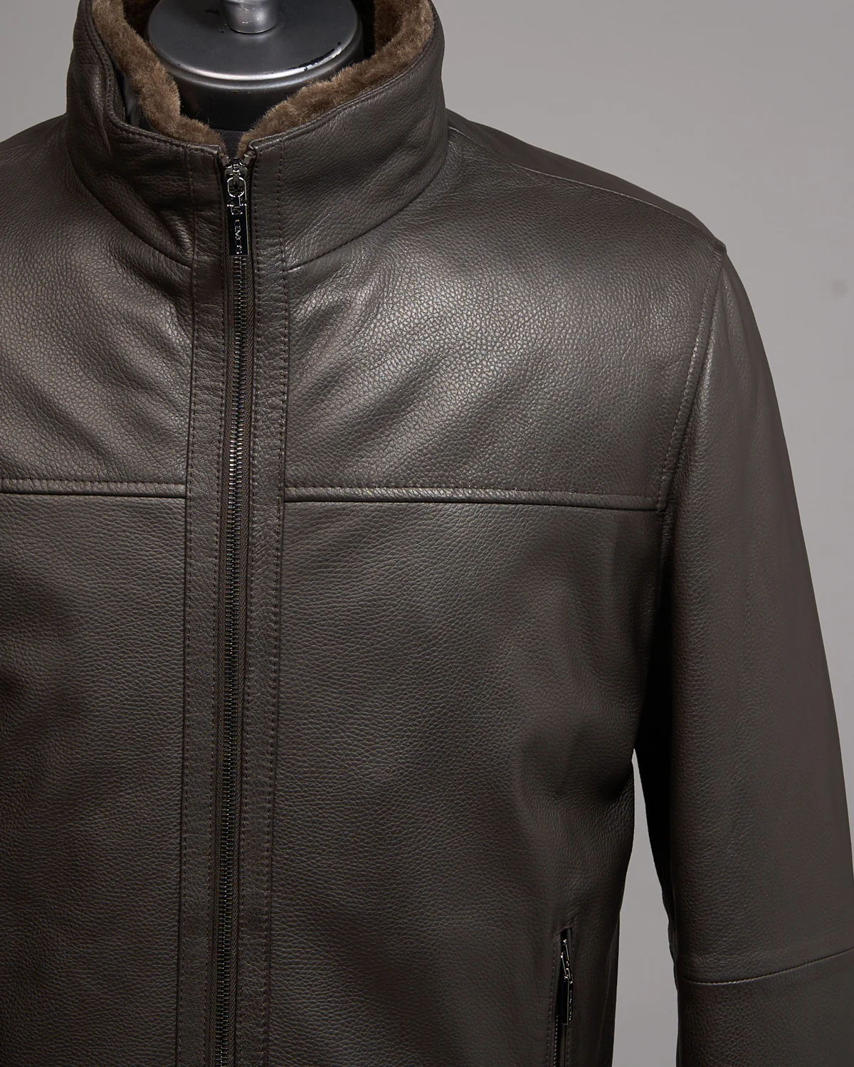 Pebbled Lamb Nappa Leather Bomber Jacket - Image 2