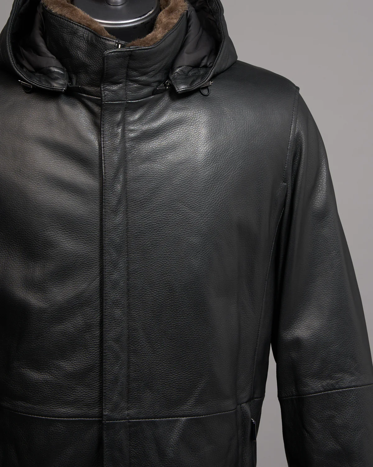 Pebbled Lamb Nappa Leather Hooded Jacket - Image 2