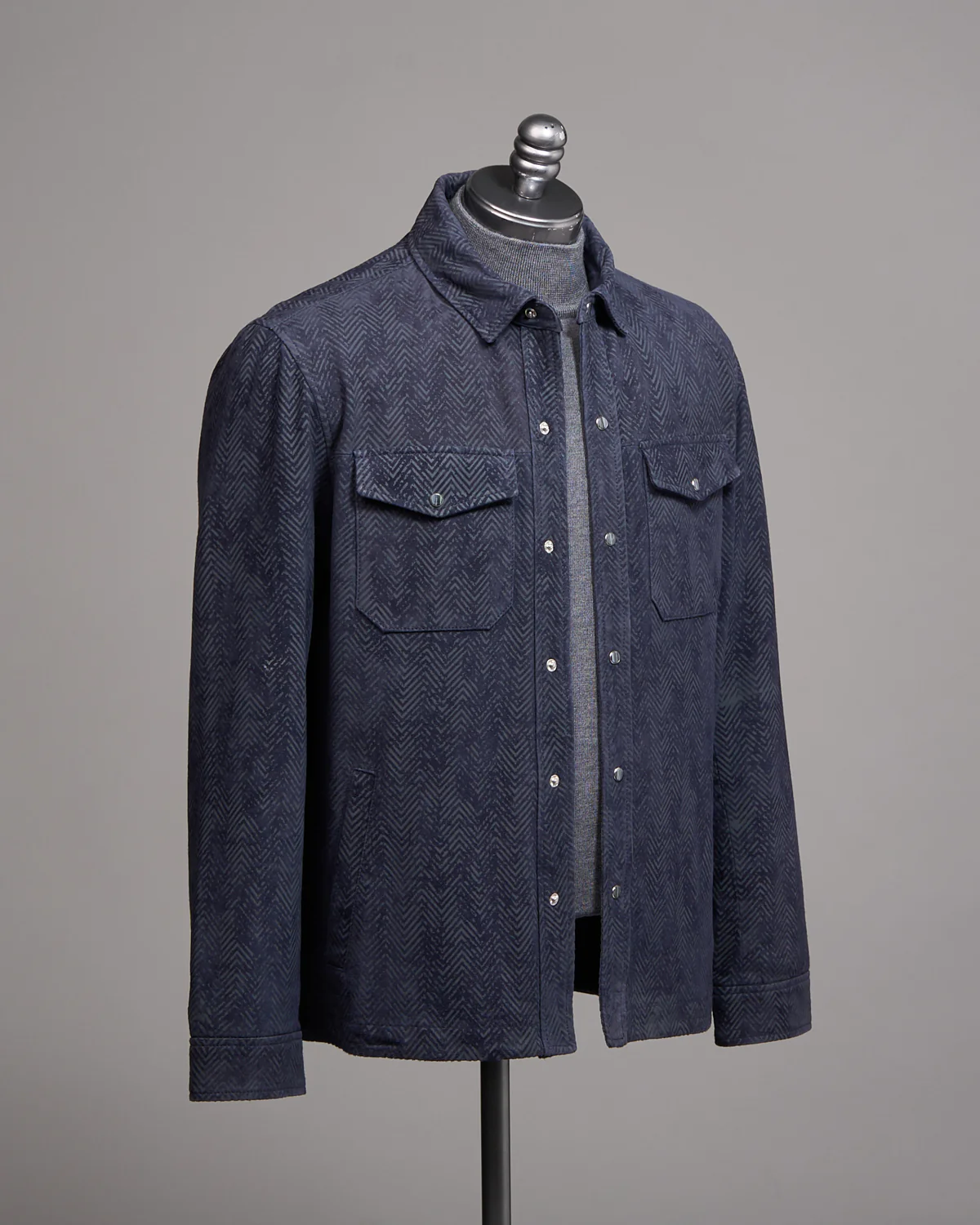 Jonah Printed Herringbone Leather Shirt Jacket