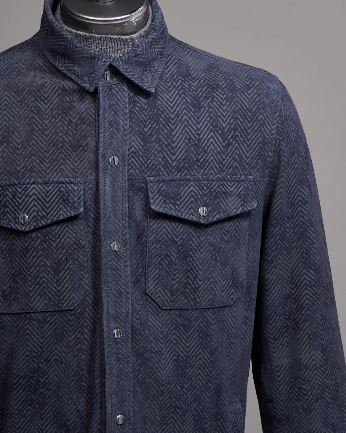 Jonah Printed Herringbone Leather Shirt Jacket - Image 2