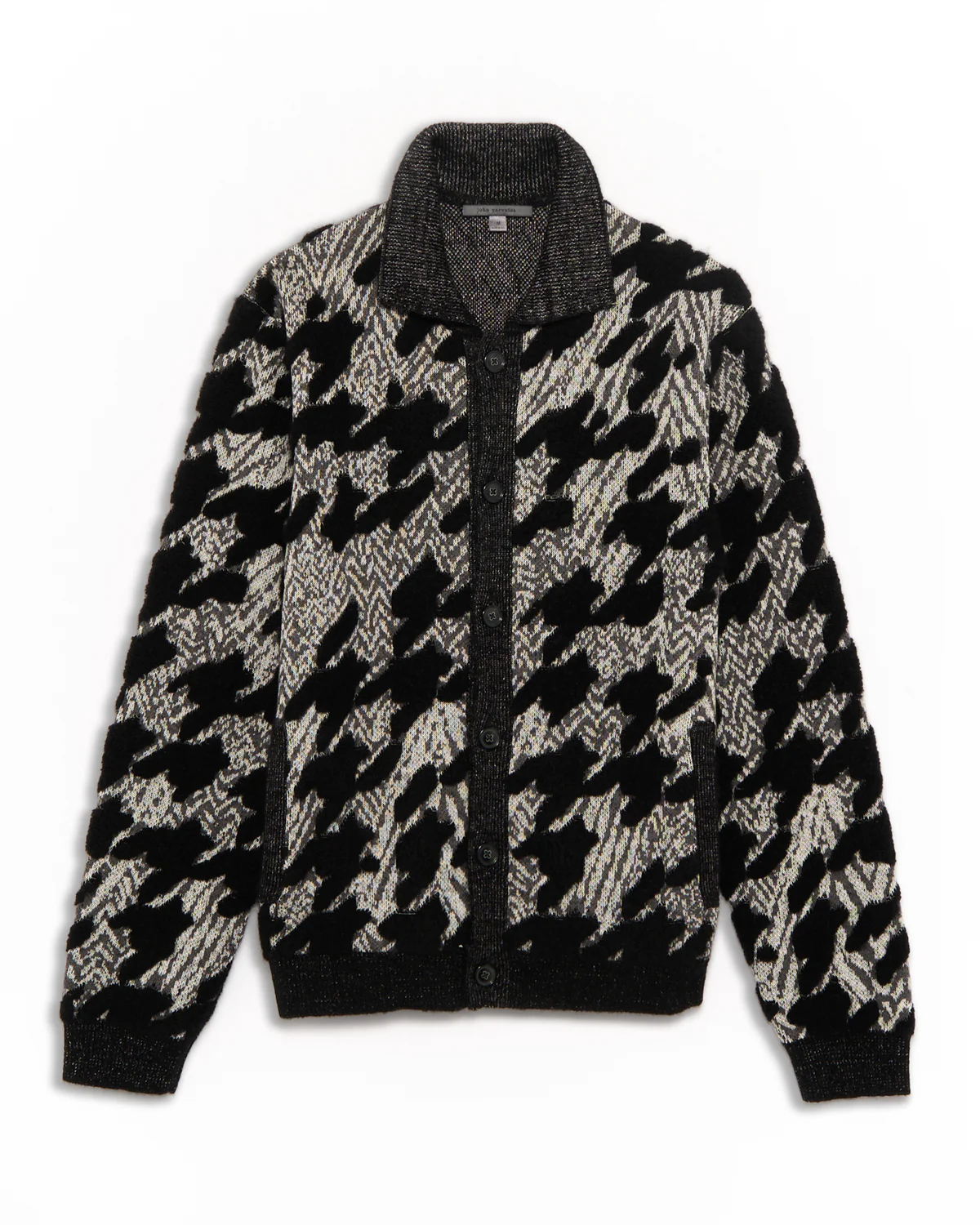 Regular Fit Button Front Cardigan Jacket In Houndstooth Terry