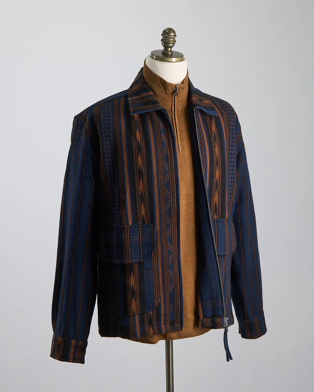 Handloom Cotton & Wool Striped 'Leroy' Full Zip Shirt Jacket