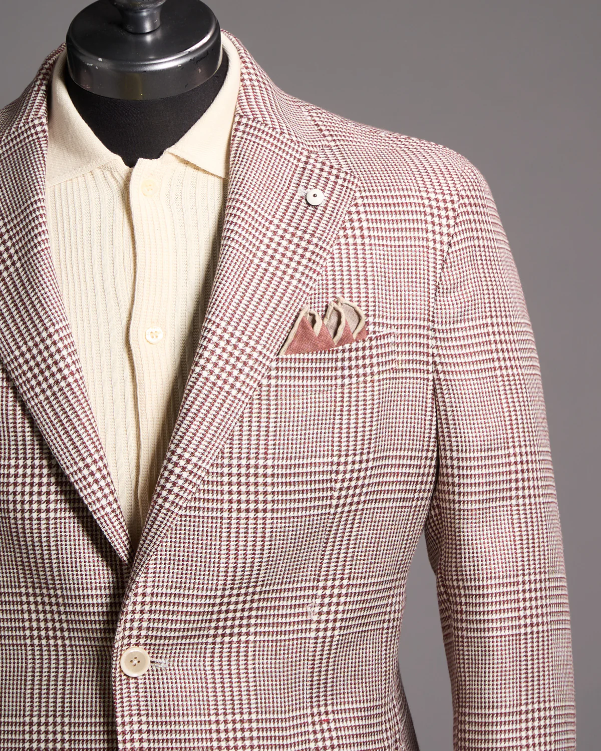 Burgundy Prince Of Wales Linen-Wool Sport Jacket - Image 2