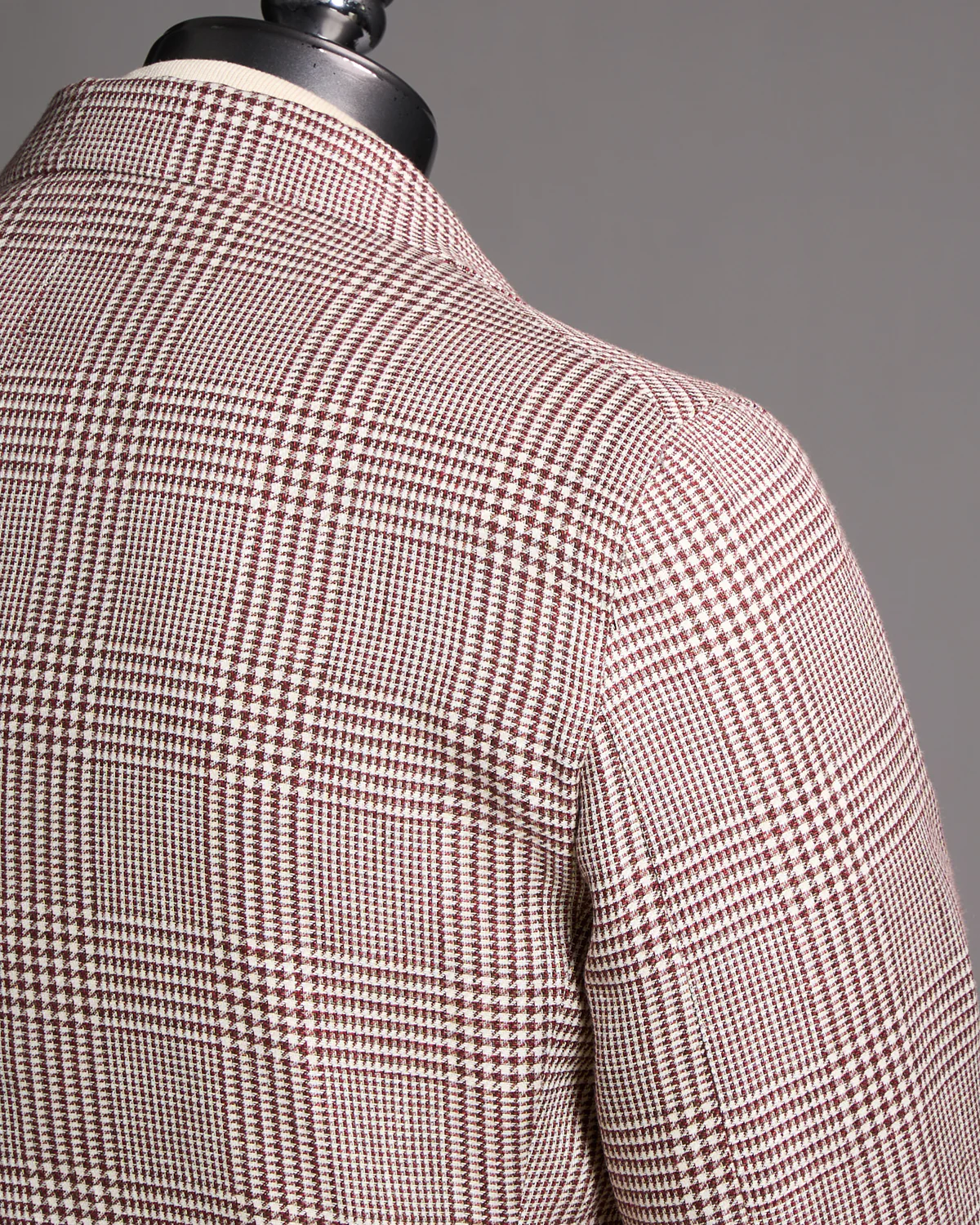 Burgundy Prince Of Wales Linen-Wool Sport Jacket - Image 4