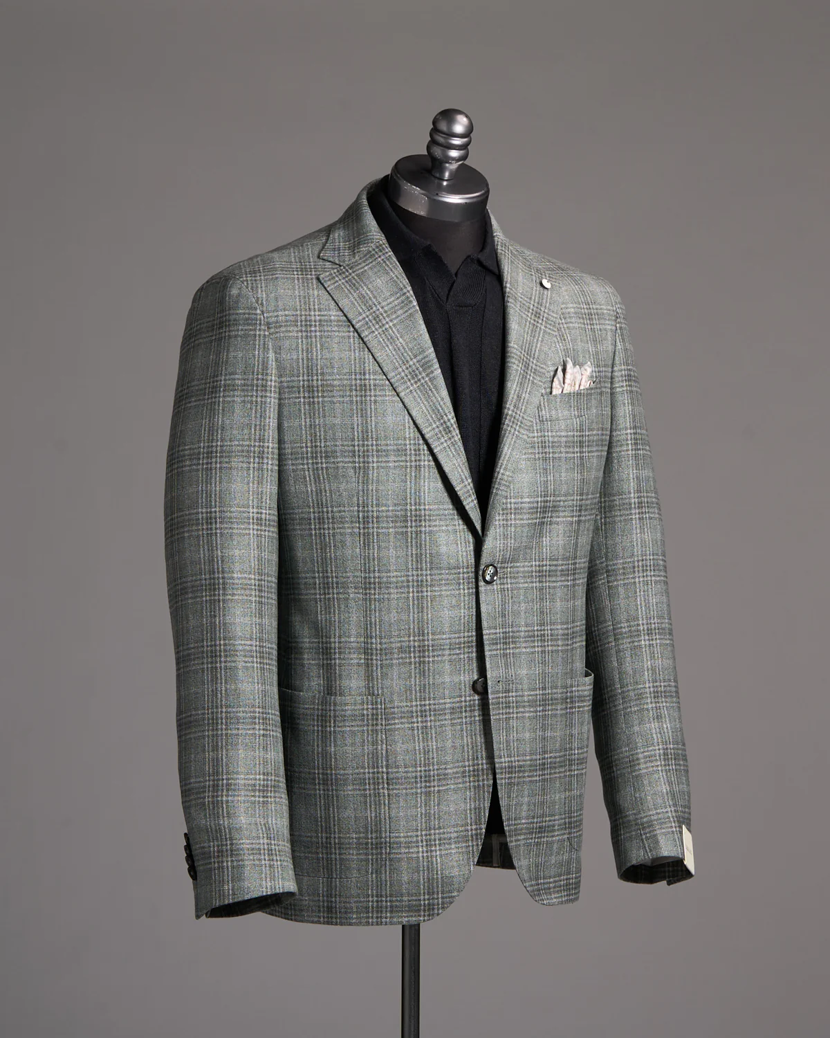 Grey Green Check Silk-Wool Sport Jacket
