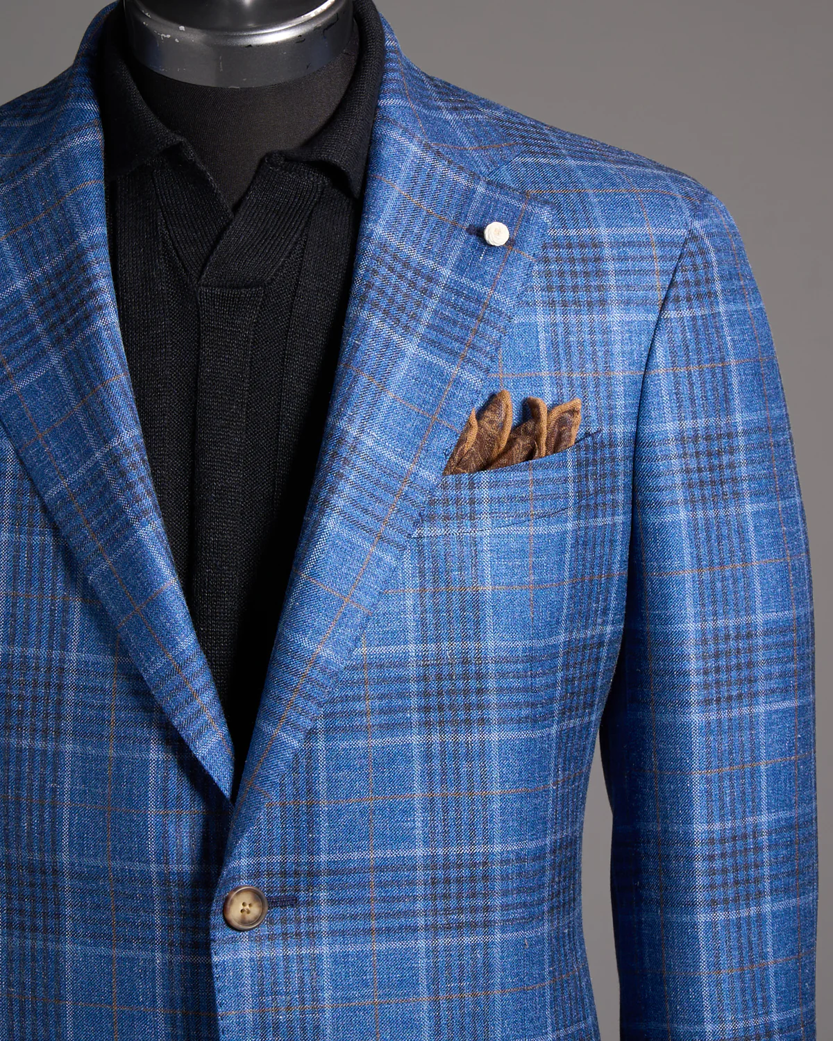 Blue Check Wool-Silk-Linen Sport Jacket - Image 2